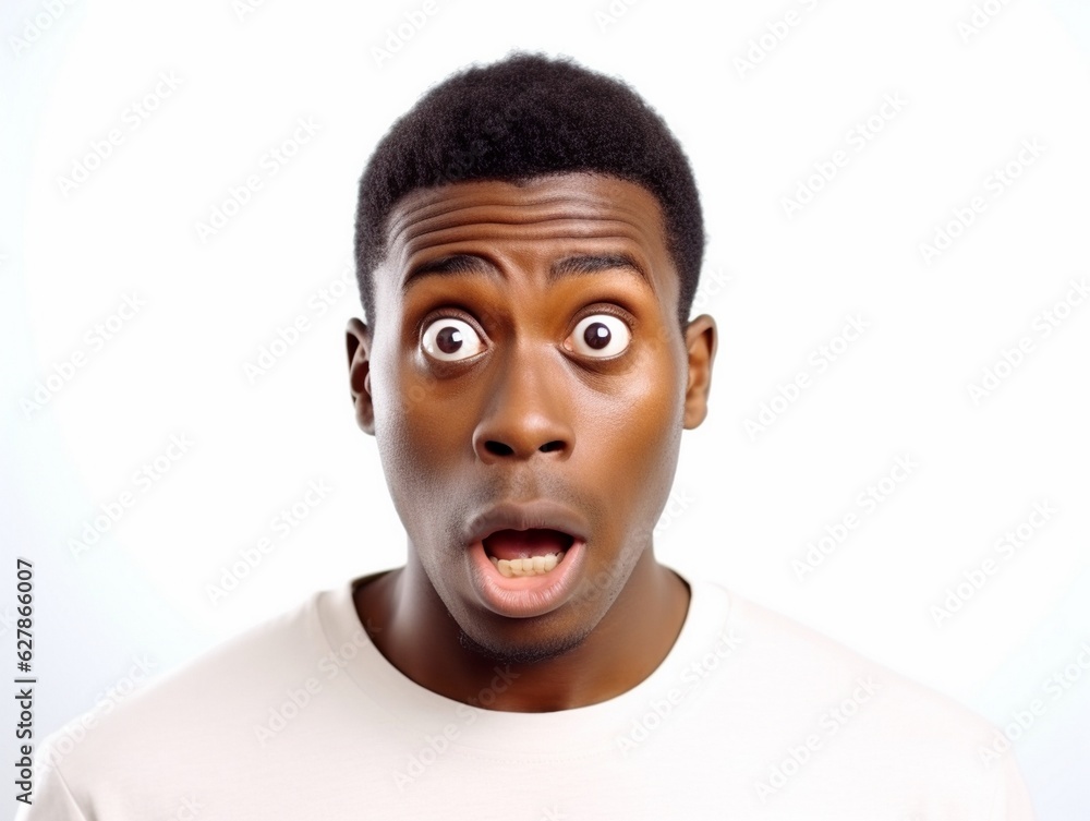 Portrait of young African American man with shocked and surprised facial expression face Portrait of young African American man with shocked and surprised facial expression face