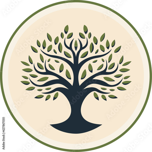 Tree logo design. Illustration of color tree for web design, mobiile app and business card. High quality tree minimalistic logo.