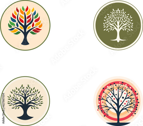 Set of tree logo design. Collection of color tree for web design  mobile app and business card. High quality tree illustration.