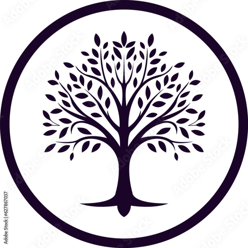 Tree logo design. Illustration of black and white tree for web design, mobile app and business card. High quality tree minimalistic logo.