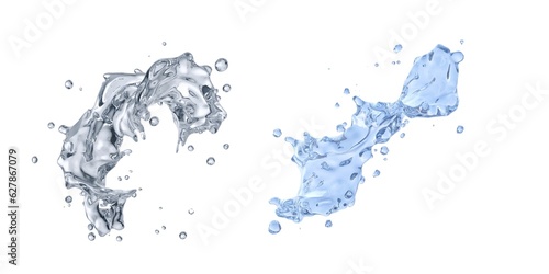 Transparent blue water splashes and ripples with drops. Liquids splashing fluid with droplets  realistic isolated  transparent cool drink  transparent water falling or pouring with air bubbles.