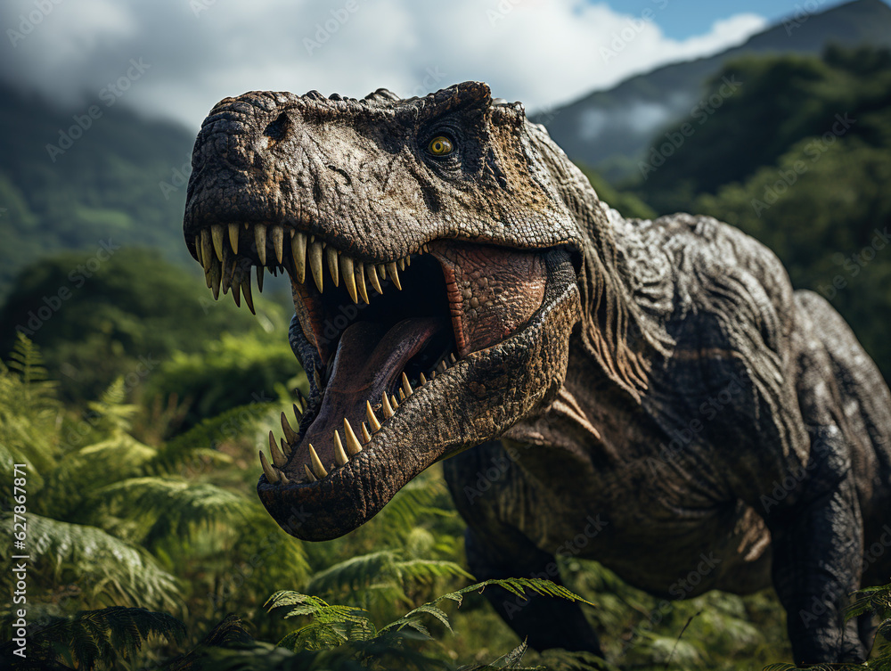 Fototapeta premium Close-up of Tyrannosaurus Rex head created with Generative AI