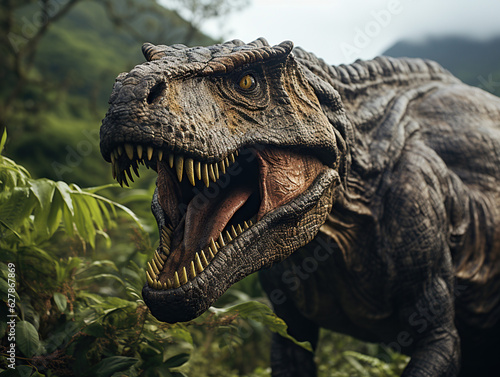 Close-up of Tyrannosaurus Rex head created with Generative AI © Jakub