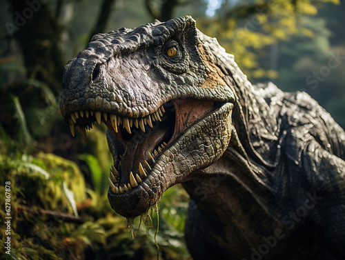 Close-up of Tyrannosaurus Rex head created with Generative AI