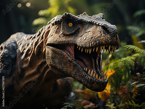 Close-up of Tyrannosaurus Rex head created with Generative AI © Jakub