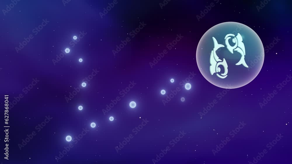 Glass sphere encasing the Pisces sign and a zodiac constellation Glass sphere encasing the Pisces sign and a zodiac constellation