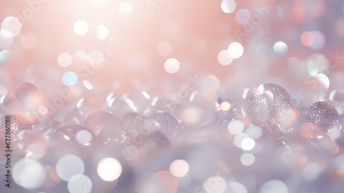 Beautiful festive background image with bokeh and sparkles, pastel pearl and silver colors. Selective focus and depth of field
