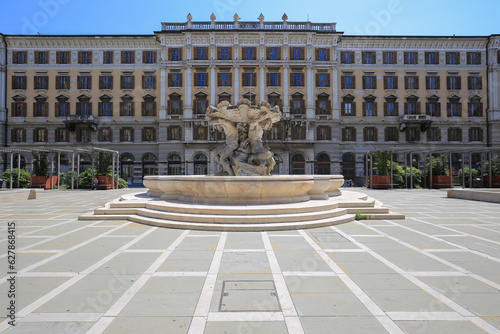 Piazza Vittorio Veneto square and fountain in city of Trieste