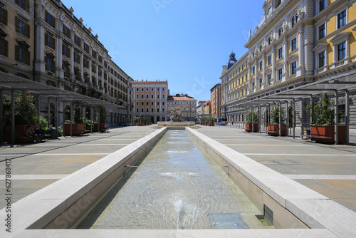 Piazza Vittorio Veneto square and fountain in city of Trieste