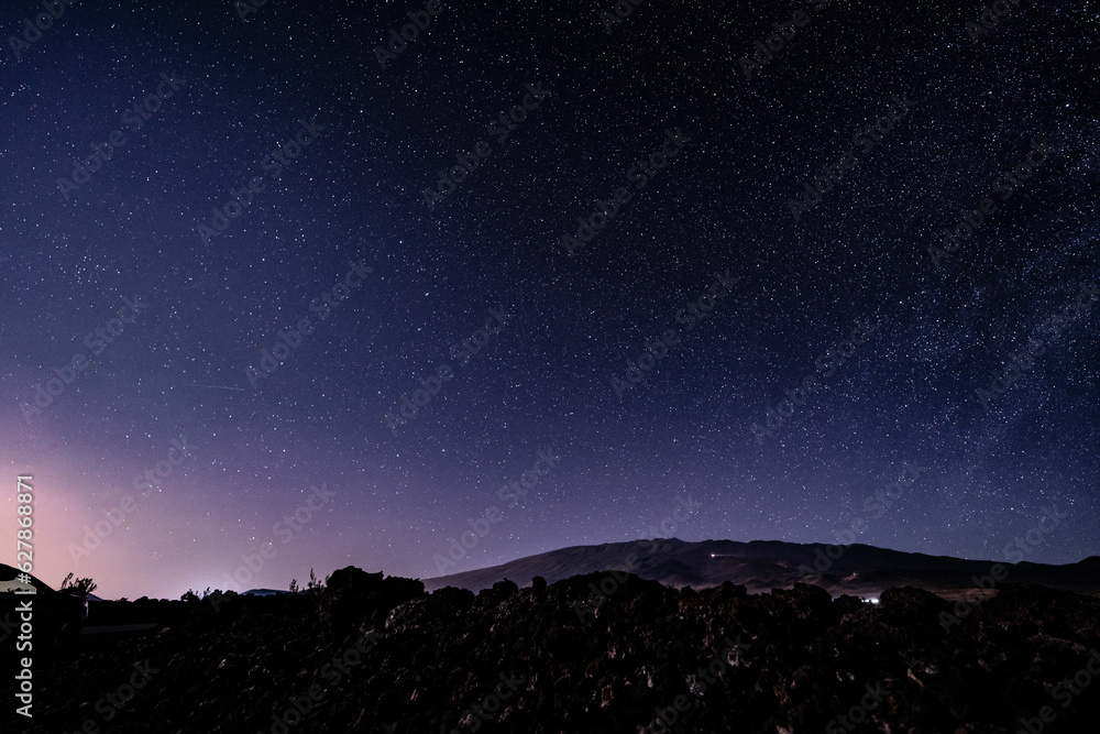 Stargazing at  Mauna Loa Observatory Road, Big Island Hawaii. Starry night sky,  Milky Way galaxy astrophotography. Mauna kea. Ursa Minor and Ursa Major