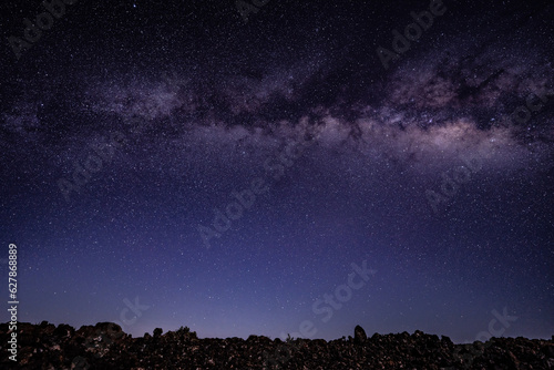 Stargazing at Mauna Loa Observatory Road, Big Island Hawaii. Starry night sky, Milky Way galaxy astrophotography. 