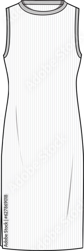 Women's Fitted Mini Dress. Technical fashion illustration. Front, white color. Women's CAD mock-up.	