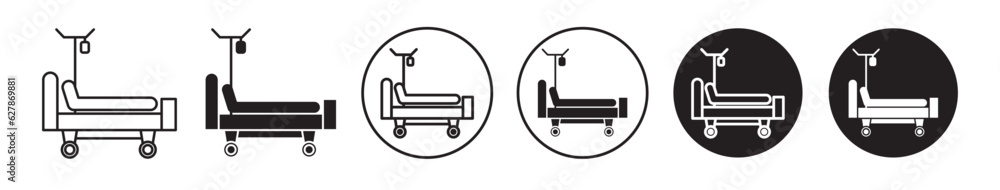 Hospital bed icon set. emergency icu patient bed vector symbol. treatment stretcher line pictogram. suitable for mobile app, and website UI design.