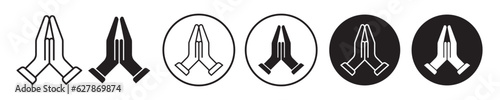 Pray icon set. religious prayer hand sign. namaste respect or faith vector symbol. sorry hands line and filled sign in black color. suitable for mobile app, and website UI design.