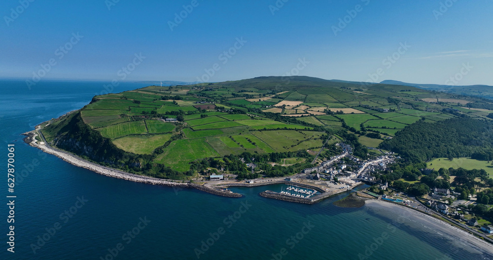 Aerial video of Glenarm Village Co Antrim Northern Ireland