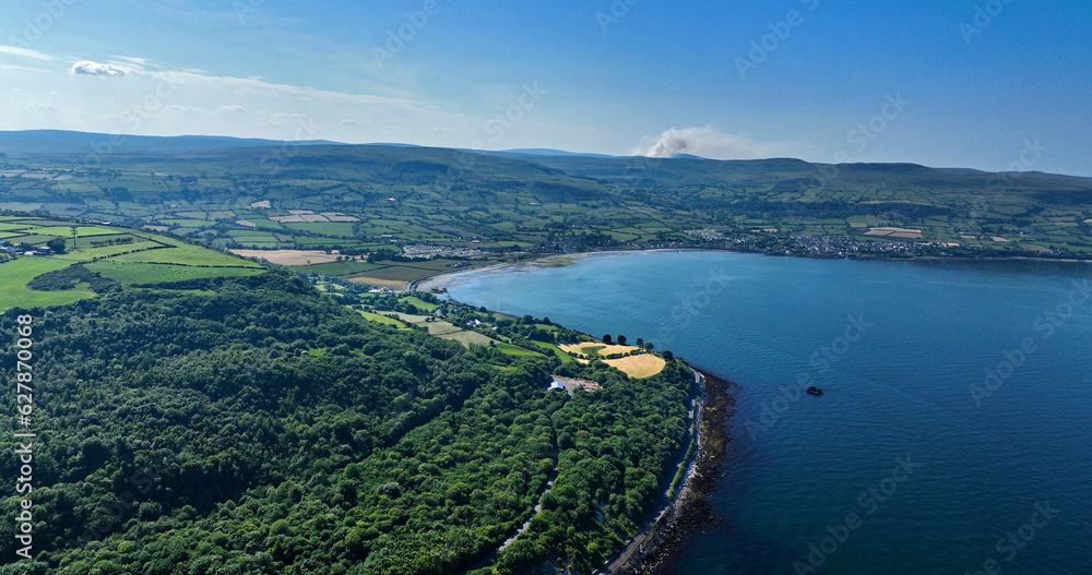 Aerial view of Glencloy and Carnlough Village Co Antrim Northern Ireland