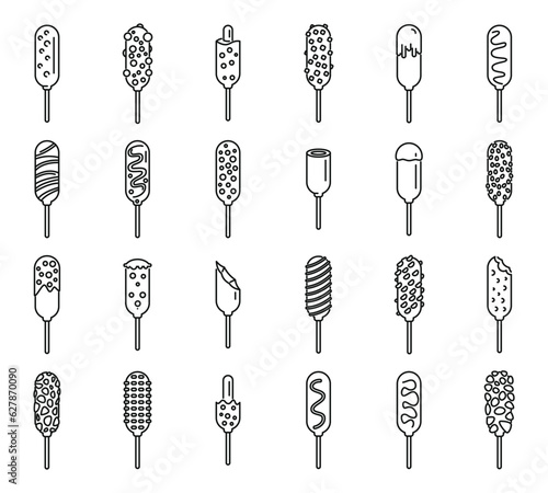 Corn dog icons set outline vector. Fast food. Cuisine dinner