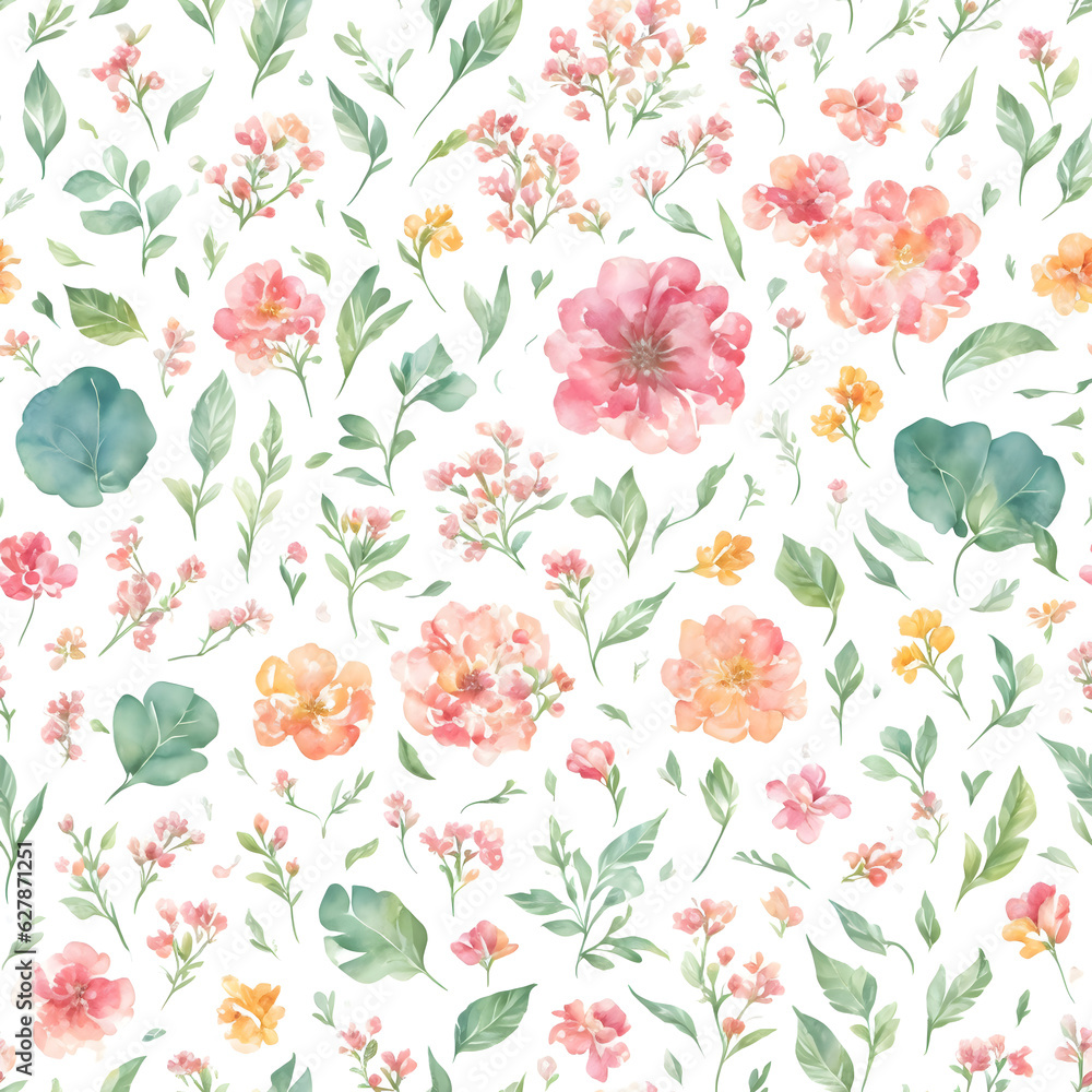 pastel color plant and flowers pattern, generative ai pastel color plant and flowers pattern, generative ai