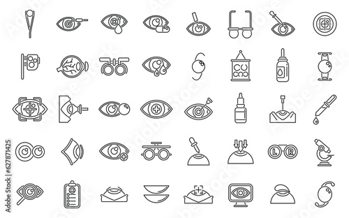 Laser vision correction icons set outline vector. Beam surgery. Cataract care