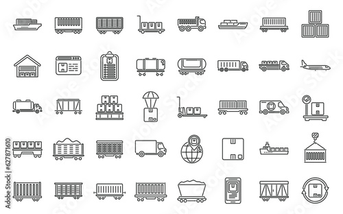 Freight traffic icons set outline vector. Cargo goods. Future global