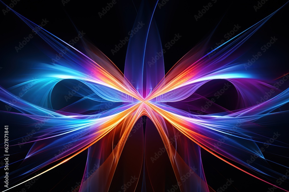 3d Abstract, neon lines, geometric shapes, ultraviolet line