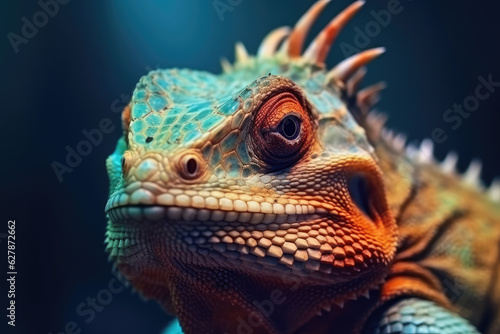 Image of an iguana or lizard in close-up Macro photography.