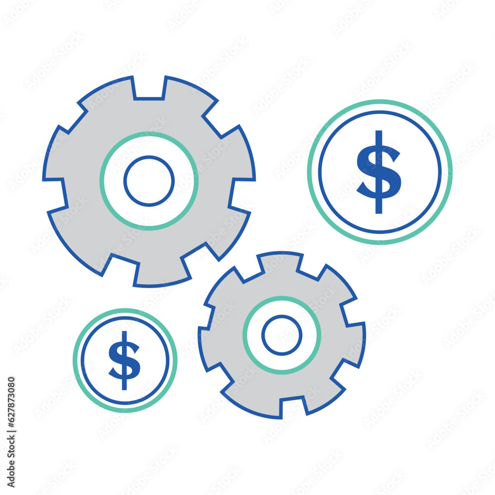 Gear pieces and coins Isolated business icon Vector Gear pieces and coins Isolated business icon Vector