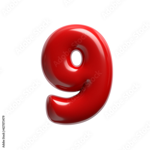 red cartoon number 9 - 3d glossy digit - Suitable for events, design or passion related subjects photo