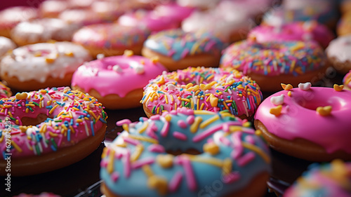 Glacing colorful doughnuts, food snack illustration