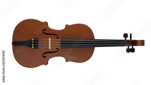 Classical musical instrument violin or fiddle isolated on white and transparent background. Music concept. 3D render