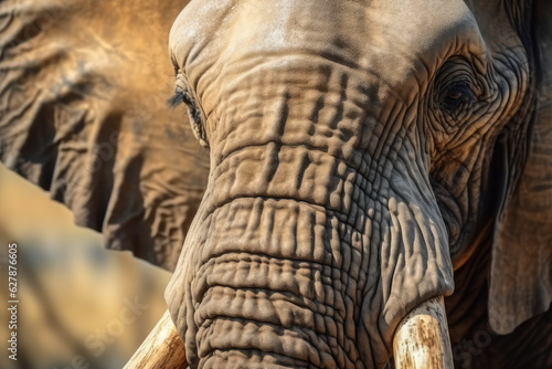 Portrait of an elephant in close-up Macro photography on dark background. 
