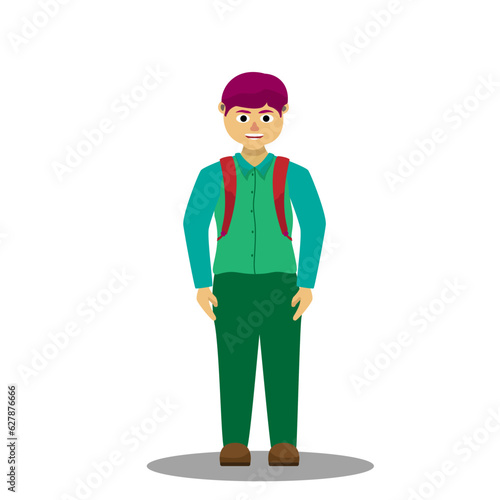 Vector illustration of a schoolboy going to school with a backpack.