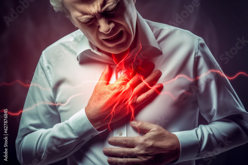 Abstract image of a man with chest pain. Health concept. Background with selective focus and copy space. AI generated photo