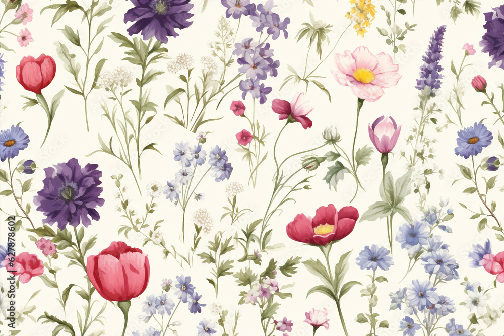 Blossom art herb print vintage spring pattern floral flower summer