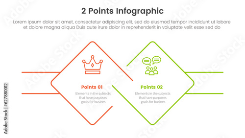versus or compare and comparison concept for infographic template banner with skewed rotate square shape with two point list information