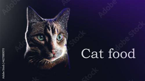 A vector image of a cat based on an AI generated image. Illustration for cat food or shelter. Depth of field.