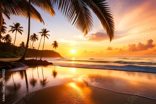 sunset on the beach with a majestic view of the ocean