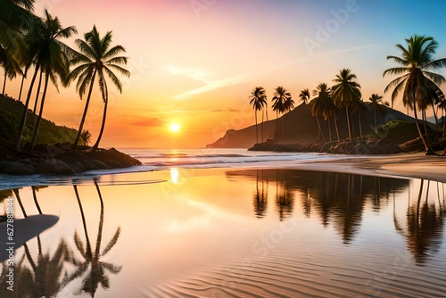 sunset on the beach with a majestic view of the ocean © SardarMuhammad