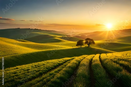 Sunrise in the field on top of a hill