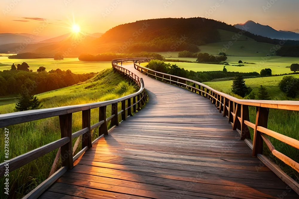 Fototapeta premium sunset over the river, with te bridge