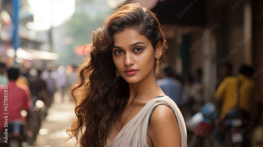 Young beautiful Indian woman in the streets of Mumbai - portrait shot