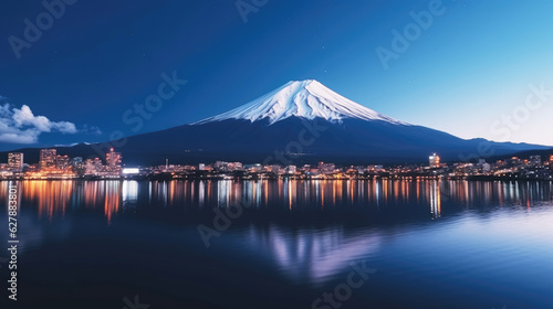 Landscape picture Fuji mountain with reflection in lake. 