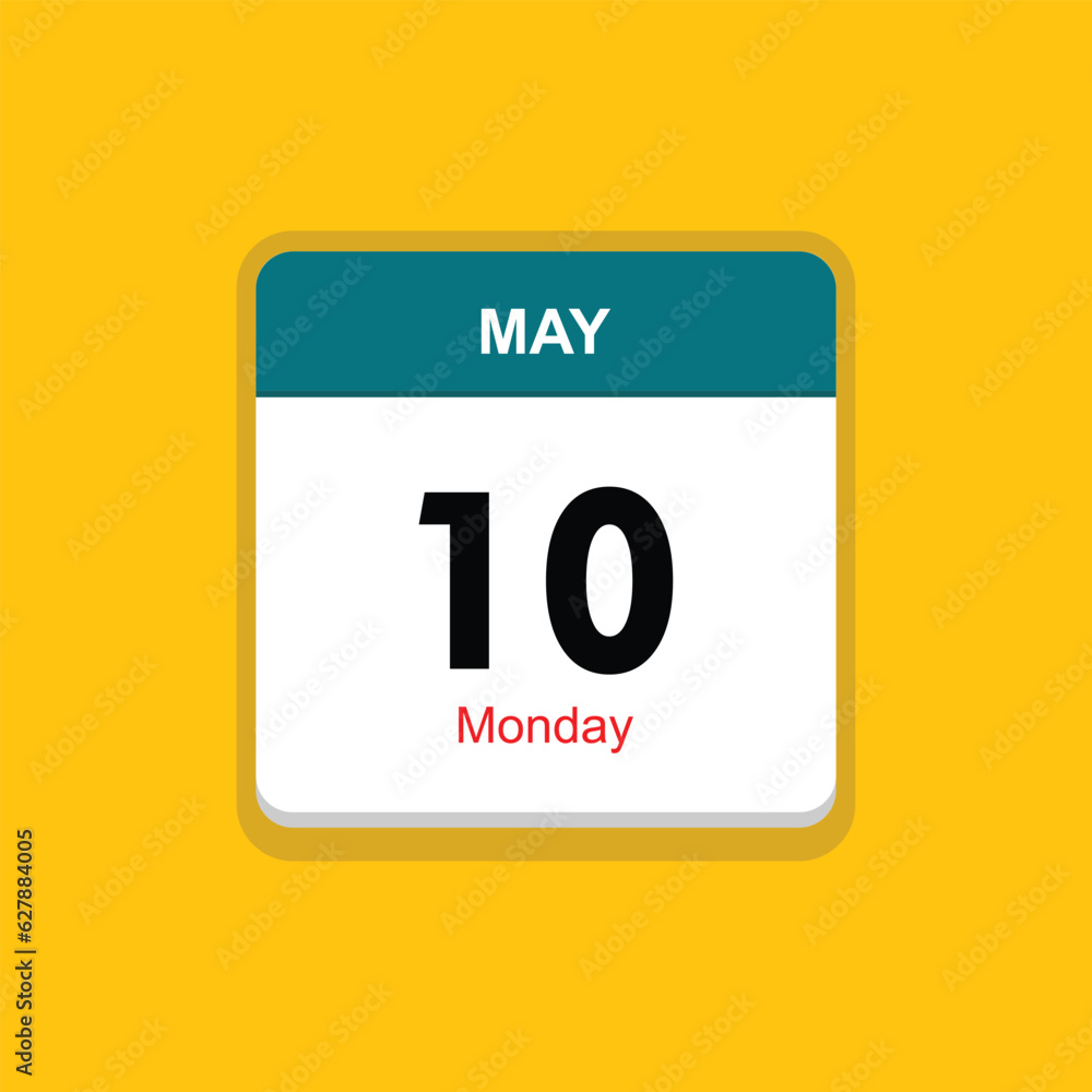 monday 10 may icon with yellow background, calender icon