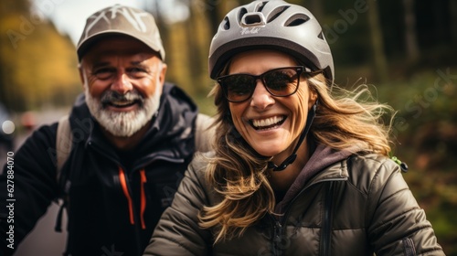  Winter Wheels  Happy Couple Embarks on an Outdoor Biking Adventure in Nature  generative ai