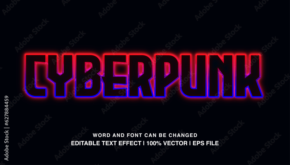 Cyberpunk ​editable text effect template, neon light futuristic style vector premium typeface