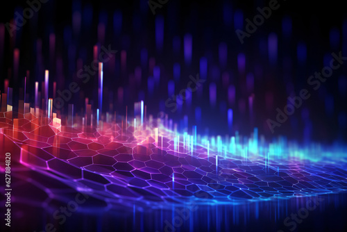 abstract background with glowing lines and stripes in blue colors created with AI	