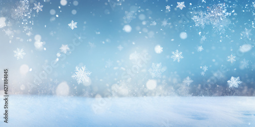Winter background with snowflakes and blue bokeh created with AI  © Marc Kunze