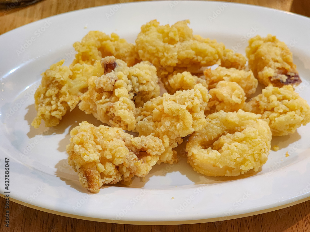 crispy squid in white plate