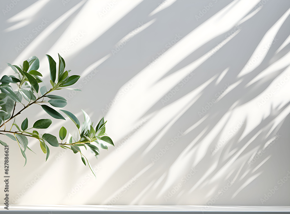 Shadow and light from plants in from the windows on the plaster wall, background for product display. Shadow and light from plants in from the windows on the plaster wall, background for product display.