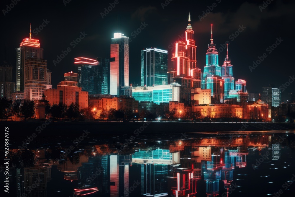 The beauty of Moscow Russia by night abstract style